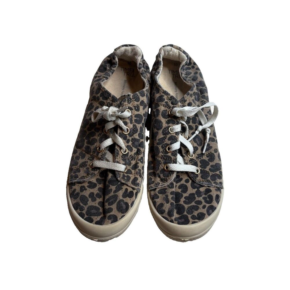 Time and Tru Leopard Slip on Sneakers Lace Up Elastic Heel Size 10 Womens